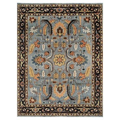 9x12 Navy Traditional All Over Hand-Knotted Wool Area Rug