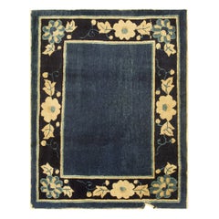 1920s Navy Blue Solid Minimalist Deco Antique Chinese Peking Runner Rug