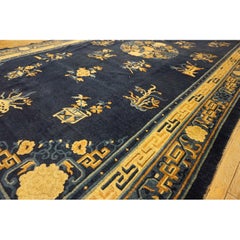 Blue Chinese Antique 1880s Rectangle Room Size Wool Knotted Peking Rug