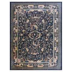 1930s Chinese Peking Knotted Wool Room Size Antique Rectangle Blue Greek Key Rug