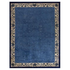 Tappeto cinese vintage blu degli anni '30, di Pechino e Ningxia, annodato a mano, 9' x 11'8"