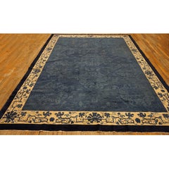 Tappeto cinese vintage blu degli anni '30, di Pechino e Ningxia, annodato a mano, 9' x 11'8"