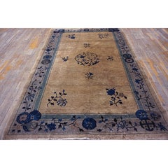 1920s Beige and Tan Antique Chinese Art Deco Peking Hand Knotted Rug 5'2" x 7'8"
