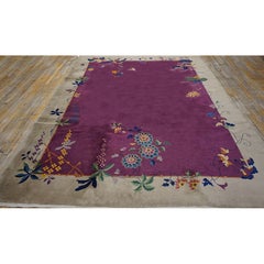 1920s Purple Floral Vase Modern Antique Chinese Knotted Art Deco Room Size Rug