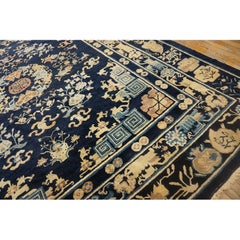 1890s Navy Blue Medallion Qing Antique Chinese Peking Room Size Wool Pile Rug
