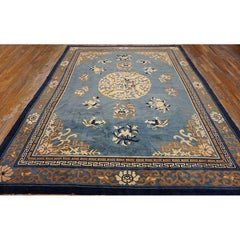 1880s Blue Antique Chinese Peking Ningxia Hand Knotted Rug 9' x 11'6"