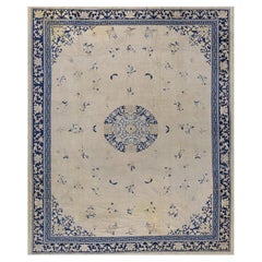 1920s Beige Field Classic Greek Key Antique Chinese Peking Room Size Knotted Rug