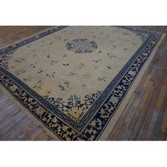 1920s Beige Field Classic Greek Key Antique Chinese Peking Room Size Knotted Rug