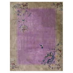 1920s Purple Antique Chinese Art Deco Hand Knotted Rug 8'7" x 11'