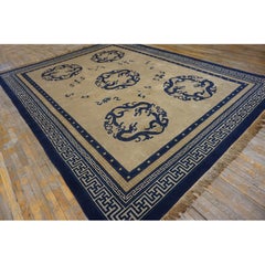 1920s Antique Chinese Medallion Dragon Ivory Room Size Wool Peking Knotted Rug