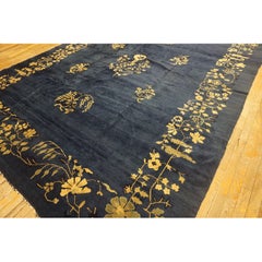 1920s Blue and Navy Antique Chinese Art Deco Peking Hand Knotted Rug 9' x 11'6"