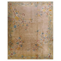 1920s Beige Field Modern Floral Antique Chinese Art Deco Walter Nichols Rug