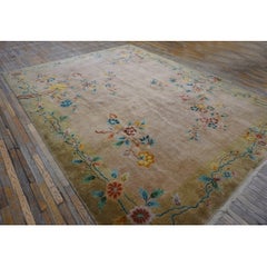 1920s Beige Field Modern Floral Antique Chinese Art Deco Walter Nichols Rug