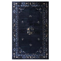 1920s Antique Navy Blue Vase Floral Deco Antique Chinese Peking Knotted Rug