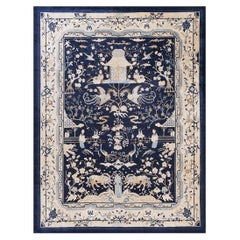 1920s Blue Traditional Scene Pictorial Animal Antique Chinese Peking Wool Rug
