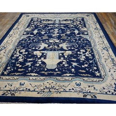 1920s Blue Traditional Scene Pictorial Animal Antique Chinese Peking Wool Rug