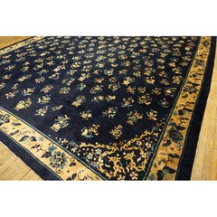 1890s Blue and Navy Antique Chinese Art Deco Peking Hand Knotted Rug 12' x 23'