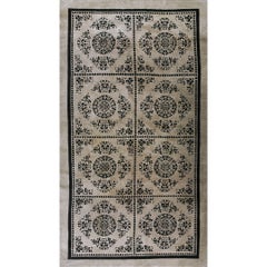 Beige Open Field With Black Diamond Pattern 1890s Antique Chinese Peking Rug