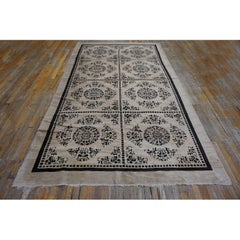 Beige Open Field With Black Diamond Pattern 1890s Antique Chinese Peking Rug