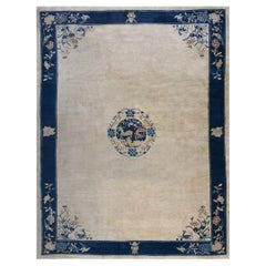 1920s Beige Traditional Chinese Floral Symbolism Antique Peking Carpet Rug