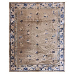 Chinese - Peking Wool Room Size Rectangle 1920s Knotted Ivory Antique Rug