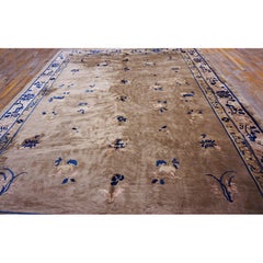 Chinese - Peking Wool Room Size Rectangle 1920s Knotted Ivory Antique Rug