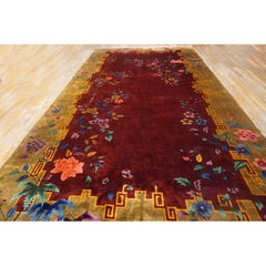1920s Red Antique Chinese Art Deco Hand Knotted Rug 9' x 17'