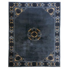1900s Blue Antique Chinese Peking Ningxia Hand Knotted Rug 9'3" x 11'10"