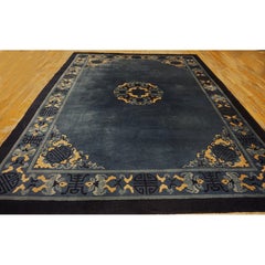 1900s Blue Antique Chinese Peking Ningxia Hand Knotted Rug 9'3" x 11'10"