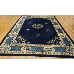 1900s Blue Antique Chinese Art Deco Peking Hand Knotted Rug 10'2" x 13'4"