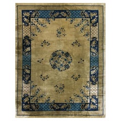 1920s Beige and Tan Antique Chinese Art Deco Peking Rug 8'10" x 11'5"