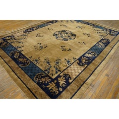 1920s Beige and Tan Antique Chinese Art Deco Peking Rug 8'10" x 11'5"