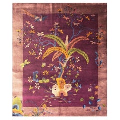 Alfombra china Art Déco de lana, anudada a mano, de estilo moderno con fondo morado, de los años 20
