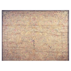 1920s Beige Field Floral Classic European Savonnerie Aubusson Large Oversize Rug