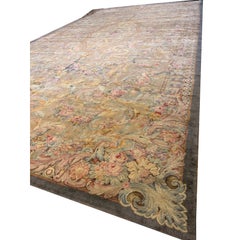 1920s Beige Field Floral Classic European Savonnerie Aubusson Large Oversize Rug