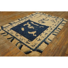 1920s Antique Artistic Beige Chinese Dragons Design Wool Pile Hand Knotted Rug