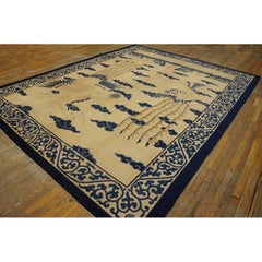 1890s Beige Field Bird Oriental Antique Chinese Allover Room Size Knotted Rug
