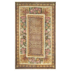 1750s Camel Classic Floral European Georgian English Axminster Carpet Wool Rug