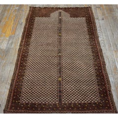 1890s Ivory Ground Antique Ersari Beshir Turkmenistan Knotted Islamic Prayer Rug