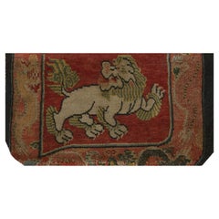1870s Red Field Snow Lion Medallion Antique Chinese Tibetan Small Wool Rug