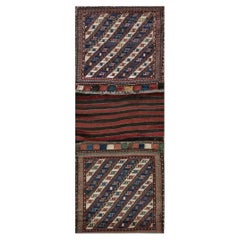 1900s Red Tribal Geometric Flat Weave Antique Caucasian Soumak Saddle Rug