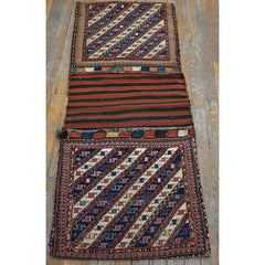 1900s Red Tribal Geometric Flat Weave Antique Caucasian Soumak Saddle Rug