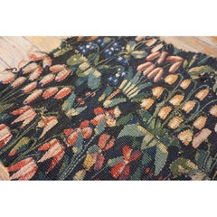 Antique Tapestry Square MilleFleurs Tapestry Fragment Wool Black Textile Art