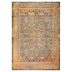 1880s Green Field Shah Abbas Geometric Large Size Antique Indian Amritsar Rug