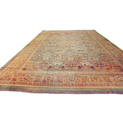 1880s Green Field Shah Abbas Geometric Large Size Antique Indian Amritsar Rug