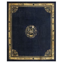 Traditional Navy Blue Medallion Oriental Antique Chinese Peking Room Size Rug