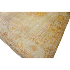 1890s Ivory Large Open Field Antique Turkish Decorative Medallion Oushak Rug