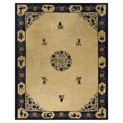 1920s Antique Allover Floral Deco Chinese Peking Handknotted Wool Room Size Rug