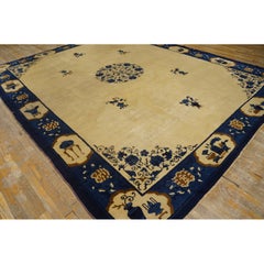 1920s Antique Allover Floral Deco Chinese Peking Handknotted Wool Room Size Rug