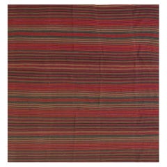Mid Century Modern Multicolor Stripe Turkish Decorative Kilim Wool Square Rug